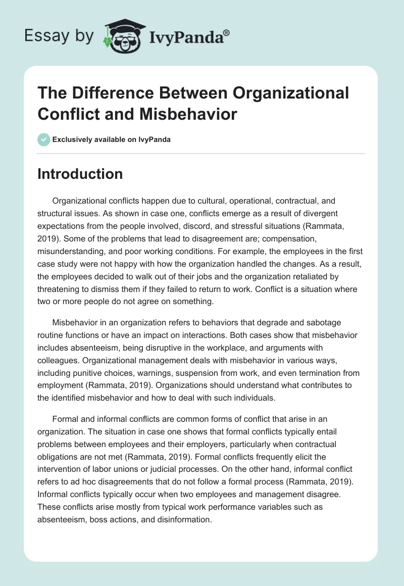 The Difference Between Organizational Conflict and Misbehavior. Page 1