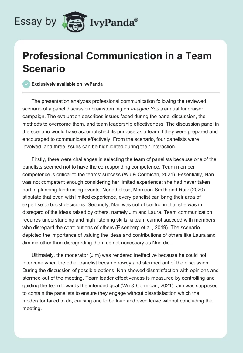 Professional Communication in a Team Scenario. Page 1