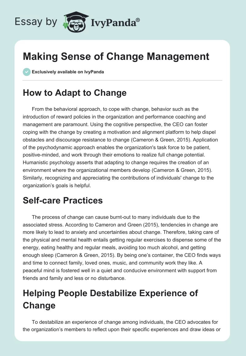 Making Sense of Change Management. Page 1