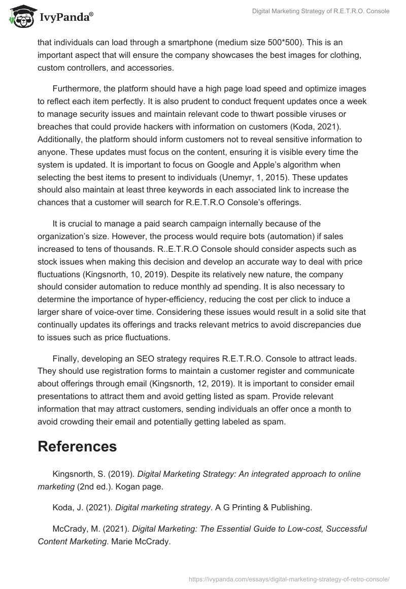 Digital Marketing Strategy of R.E.T.R.O. Console. Page 2