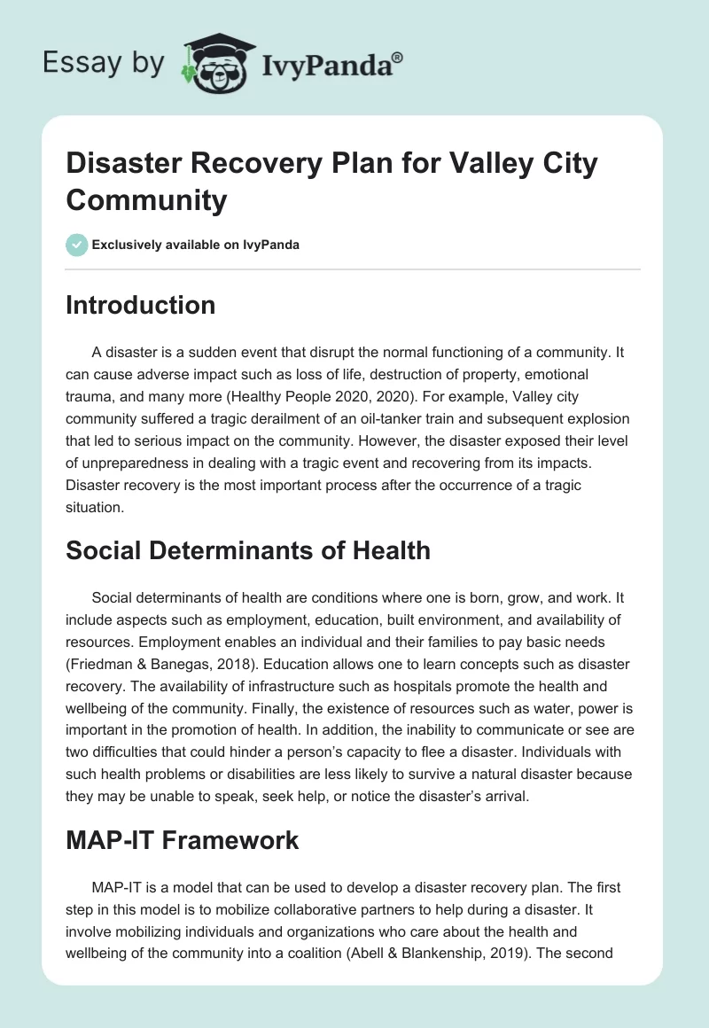 Disaster Recovery Plan for Valley City Community. Page 1