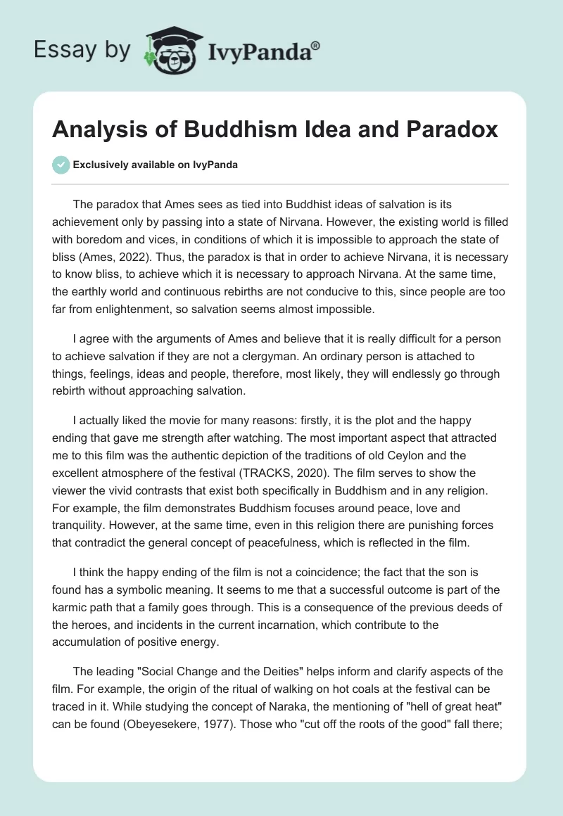 Analysis of Buddhism Idea and Paradox. Page 1