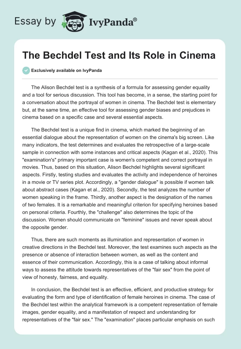 The Bechdel Test and Its Role in Cinema. Page 1