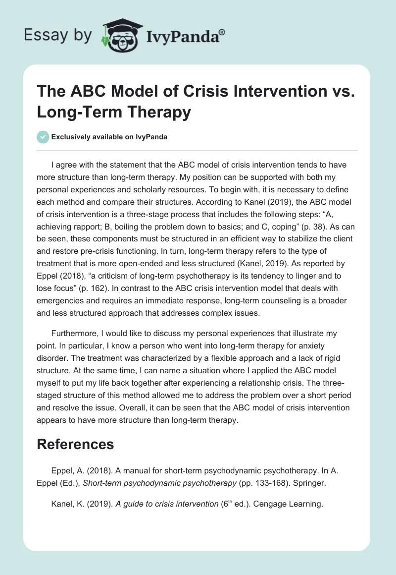 The ABC Model of Crisis Intervention vs. Long-Term Therapy. Page 1