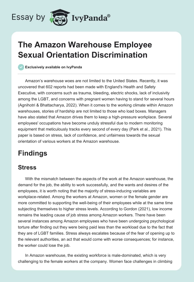The Amazon Warehouse Employee Sexual Orientation Discrimination. Page 1
