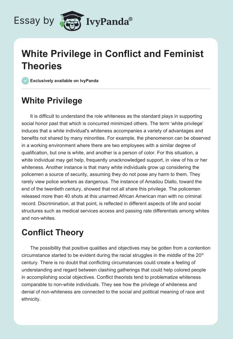 White Privilege in Conflict and Feminist Theories. Page 1