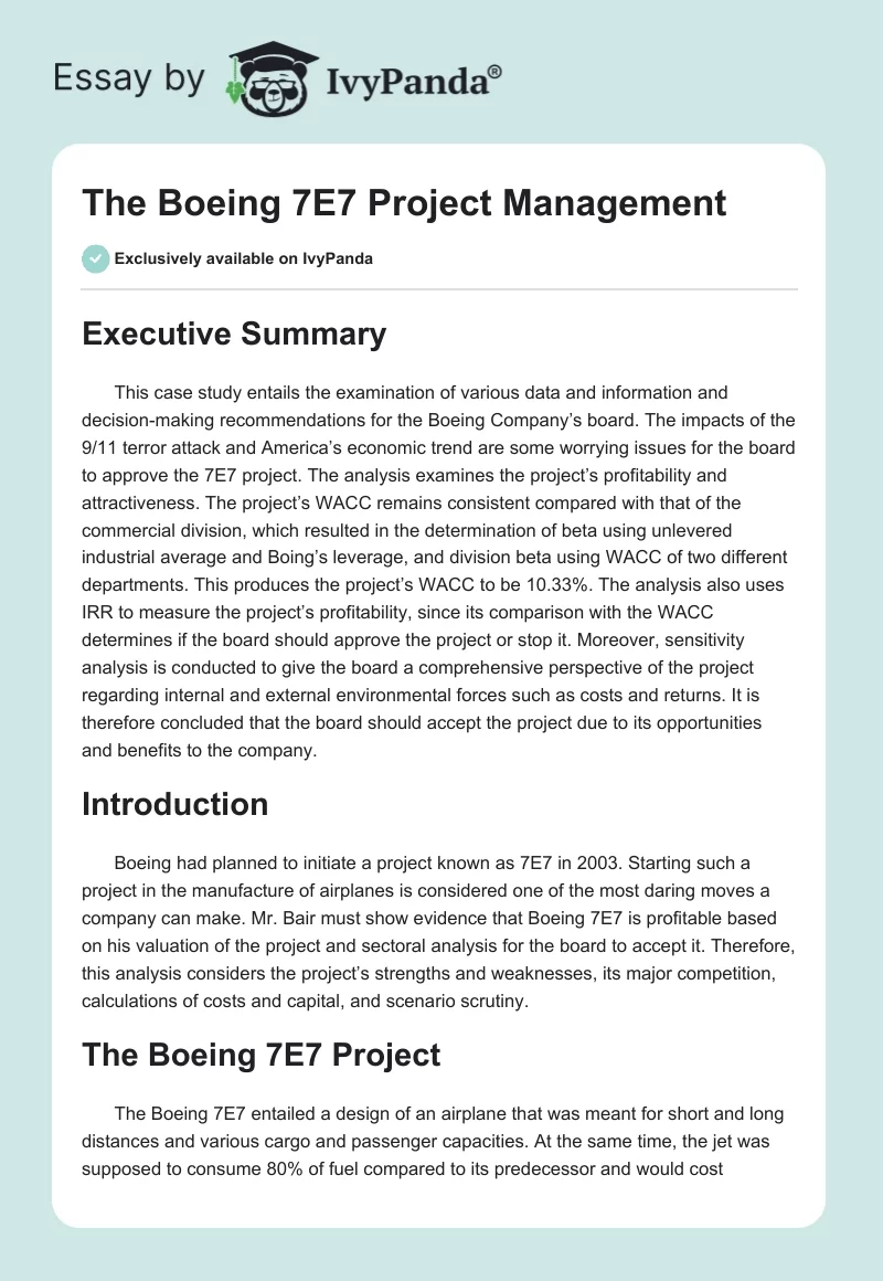 The Boeing 7E7 Project Management. Page 1