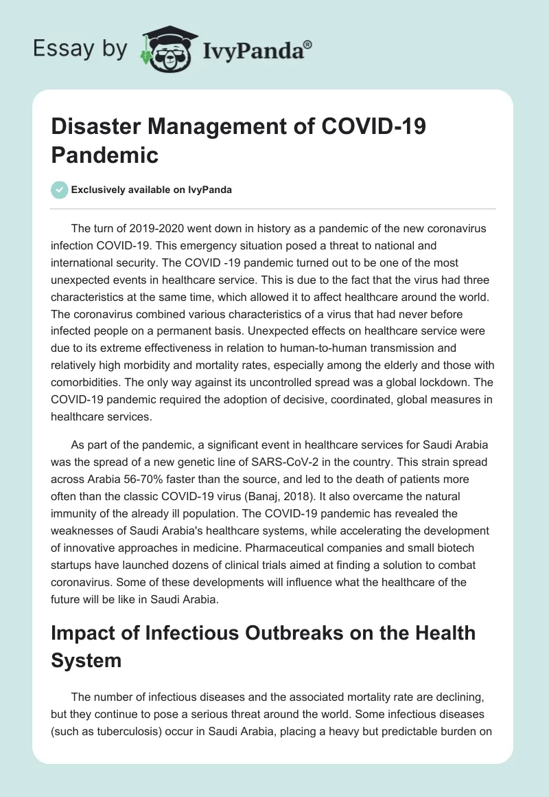 Disaster Management of COVID-19 Pandemic. Page 1