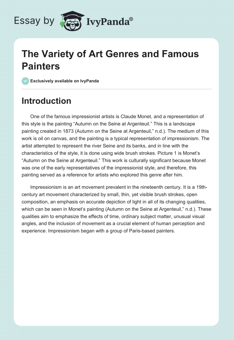 The Variety of Art Genres and Famous Painters. Page 1