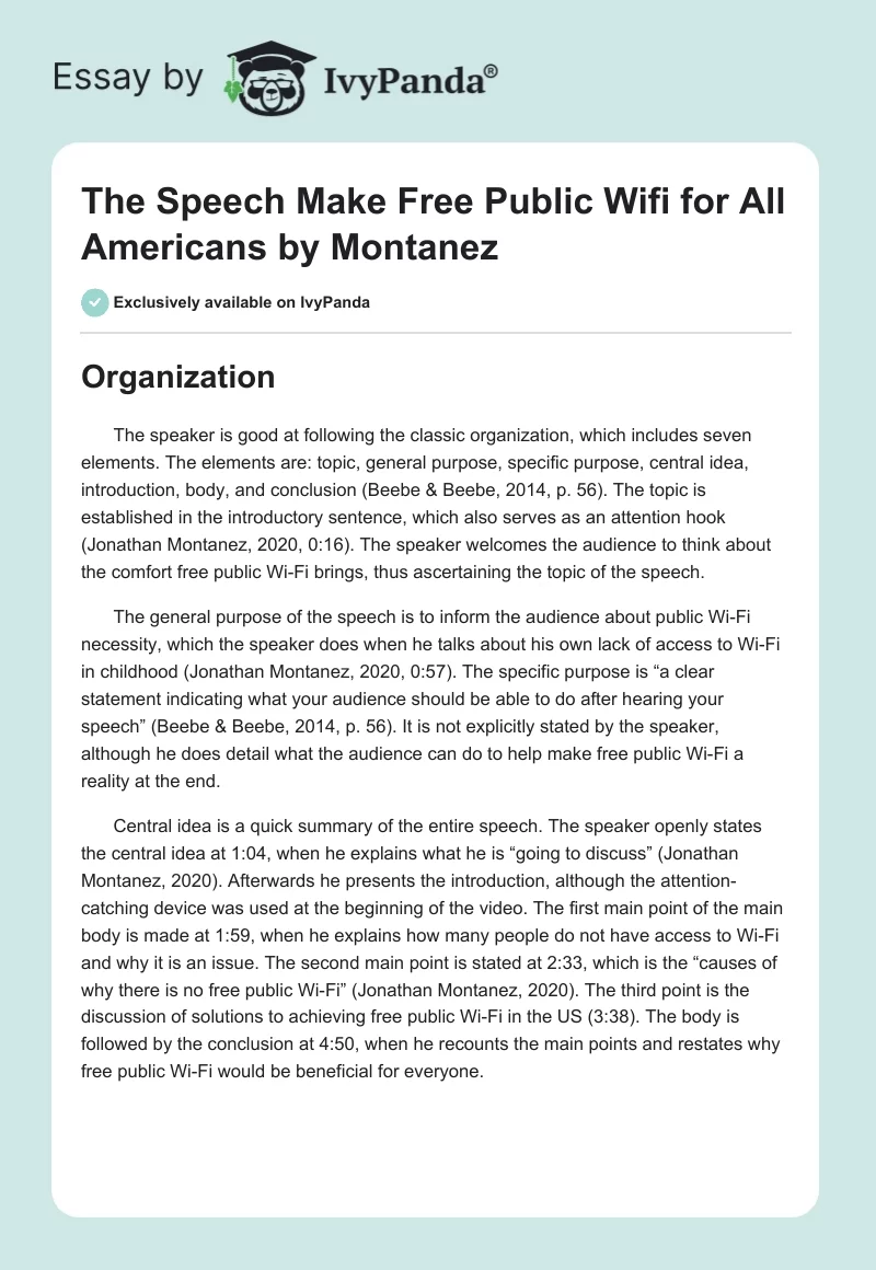 The Speech "Make Free Public Wifi for All Americans" by Montanez. Page 1