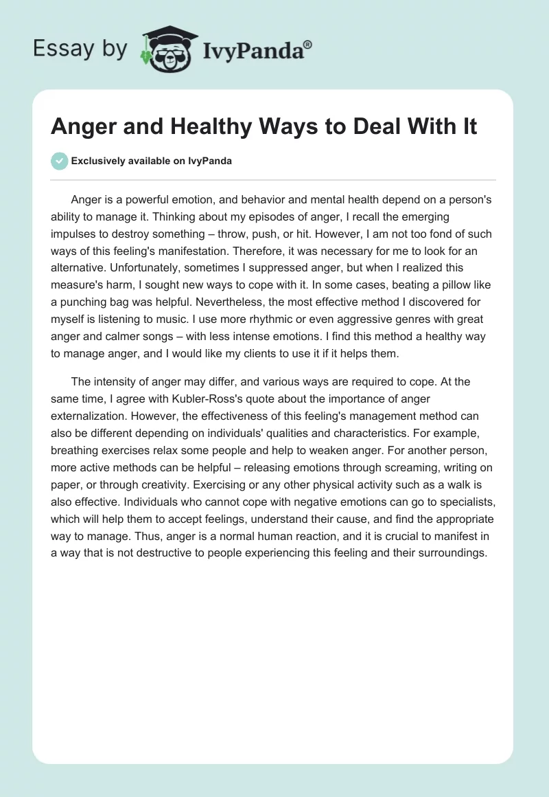 Anger and Healthy Ways to Deal With It. Page 1