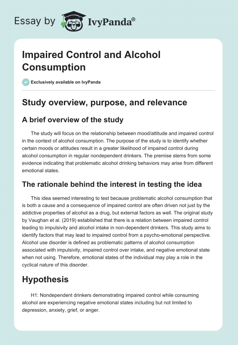 Impaired Control and Alcohol Consumption. Page 1