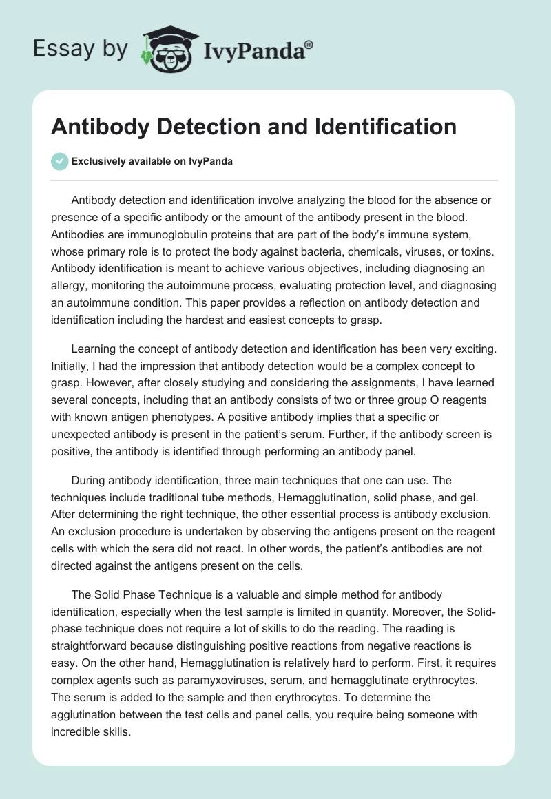 Antibody Detection and Identification. Page 1