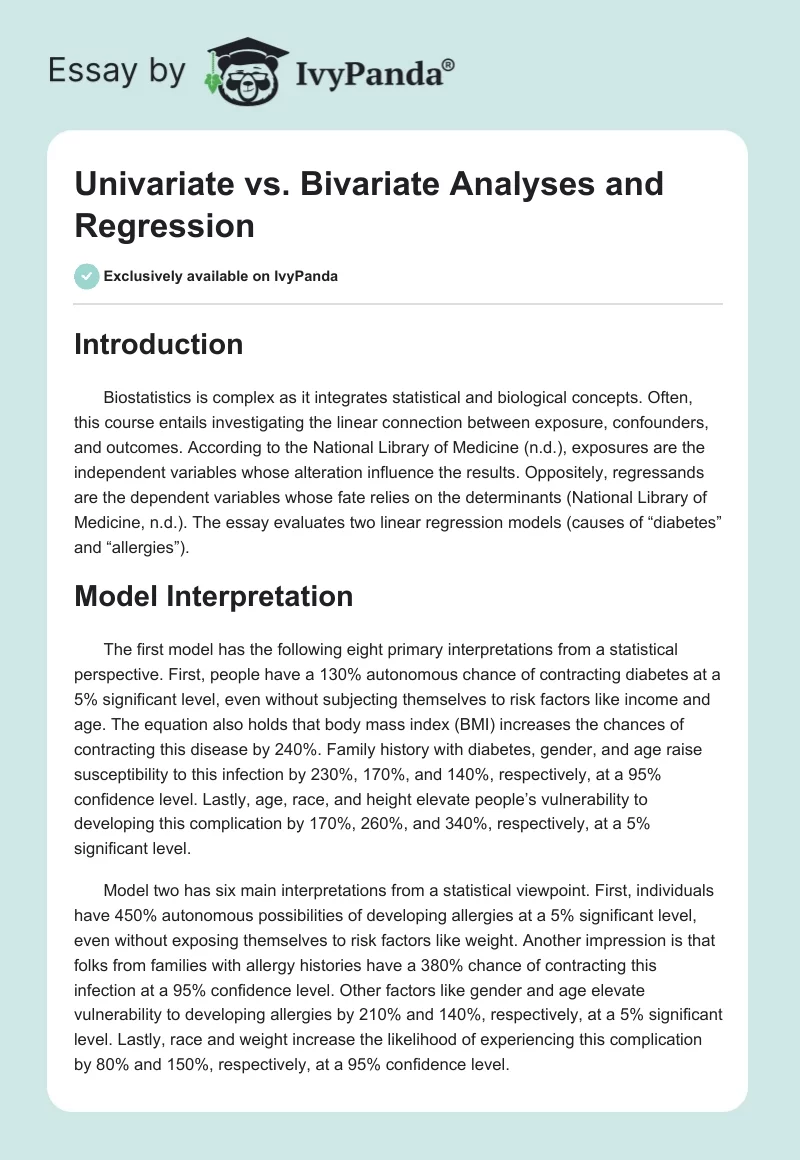 Univariate vs. Bivariate Analyses and Regression. Page 1