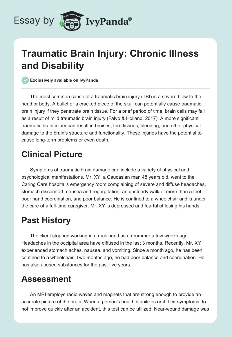 Traumatic Brain Injury: Chronic Illness and Disability. Page 1