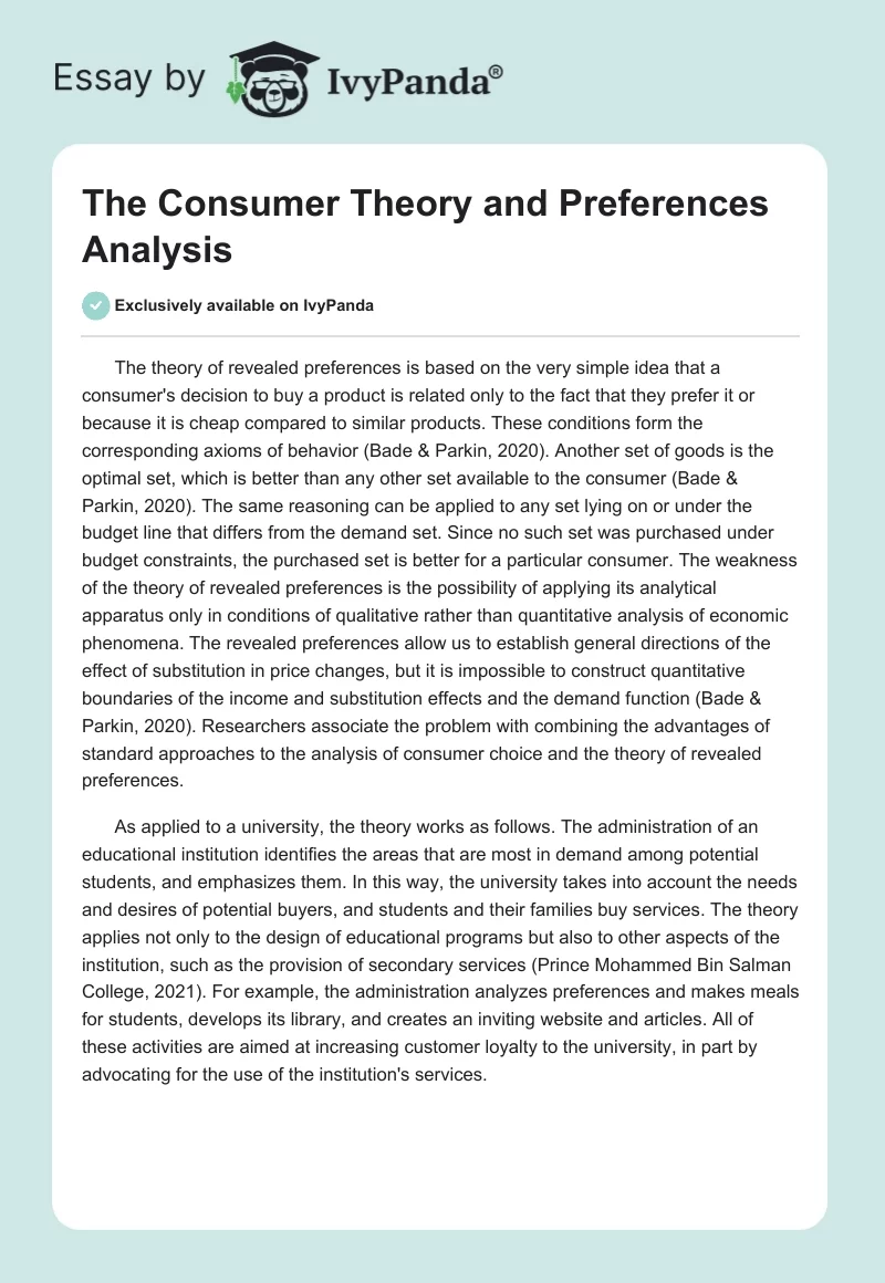 The Consumer Theory and Preferences Analysis. Page 1