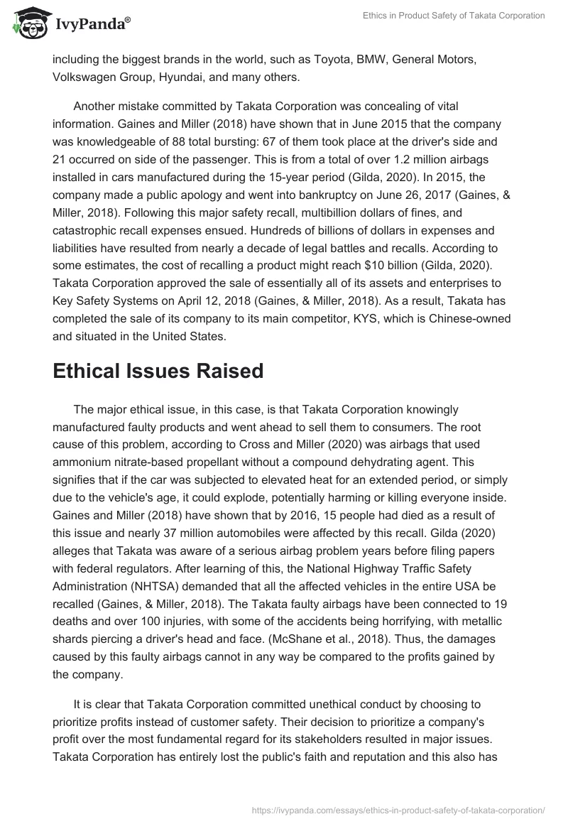 Ethics in Product Safety of Takata Corporation. Page 2