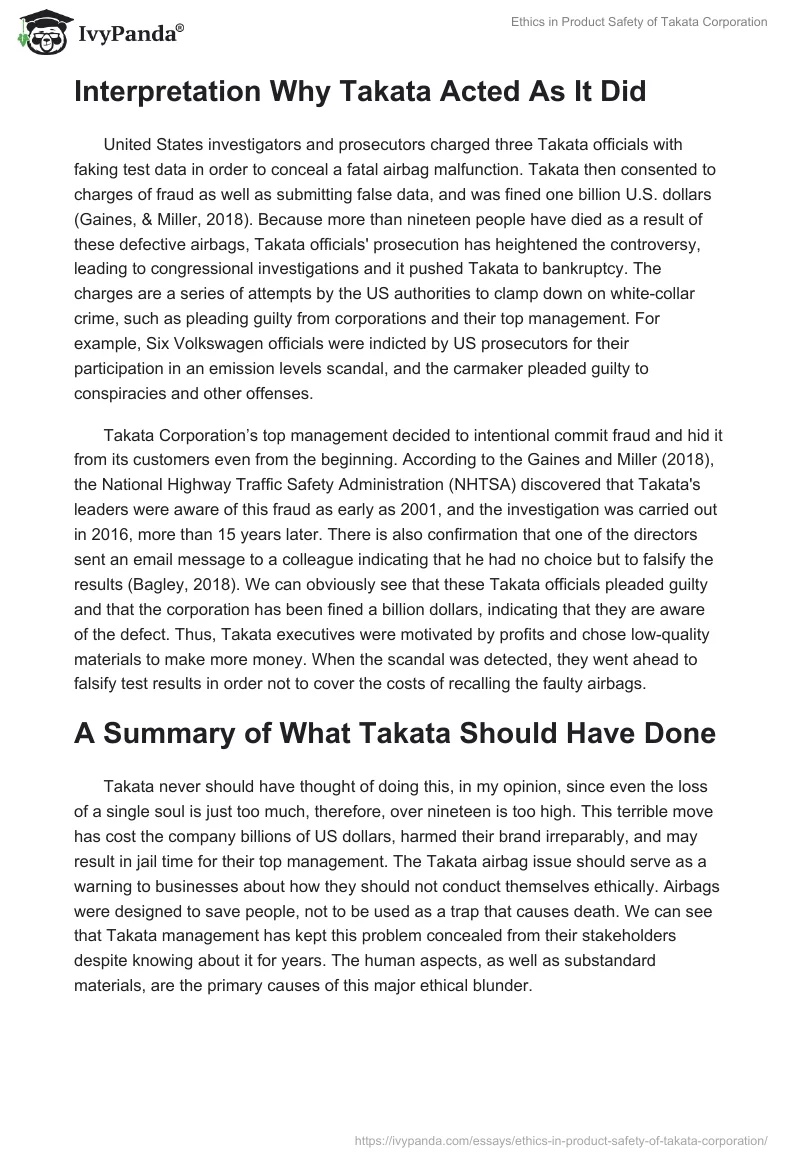 Ethics in Product Safety of Takata Corporation. Page 4