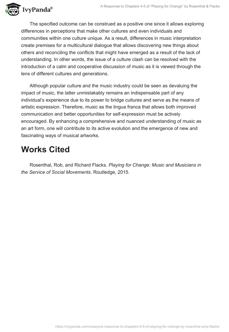 A Response to Chapters 4-5 of “Playing for Change” by Rosenthal & Flacks. Page 2