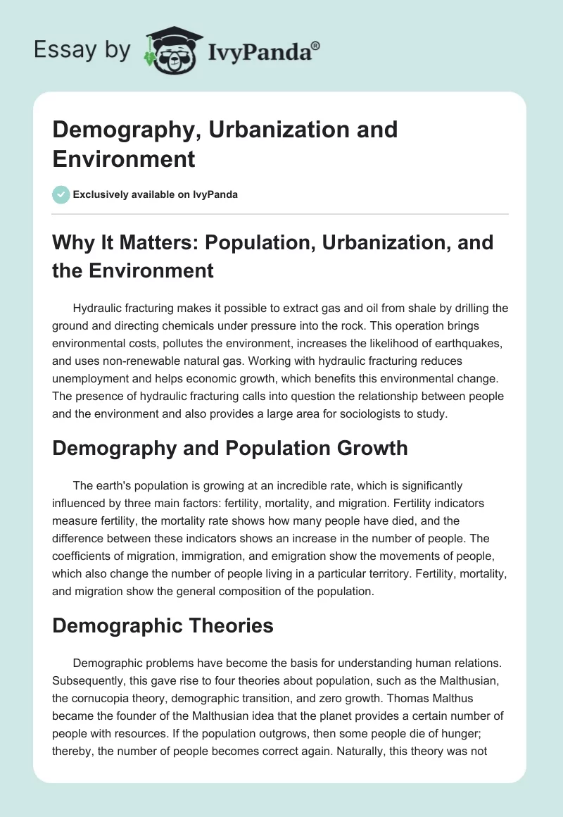 Demography, Urbanization and Environment. Page 1