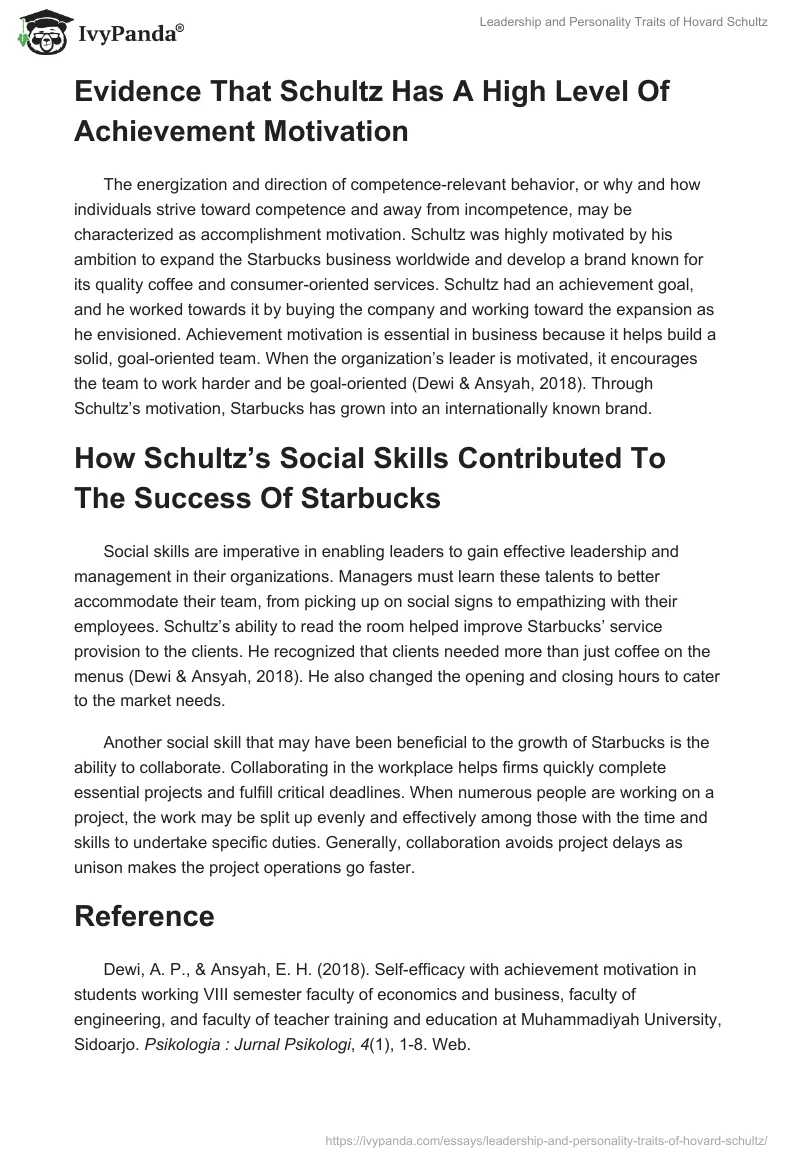 Leadership and Personality Traits of Hovard Schultz. Page 2