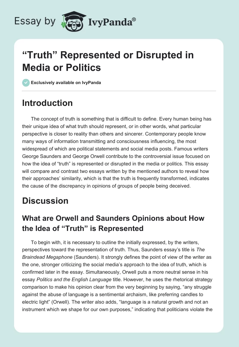“Truth” Represented or Disrupted in Media or Politics. Page 1