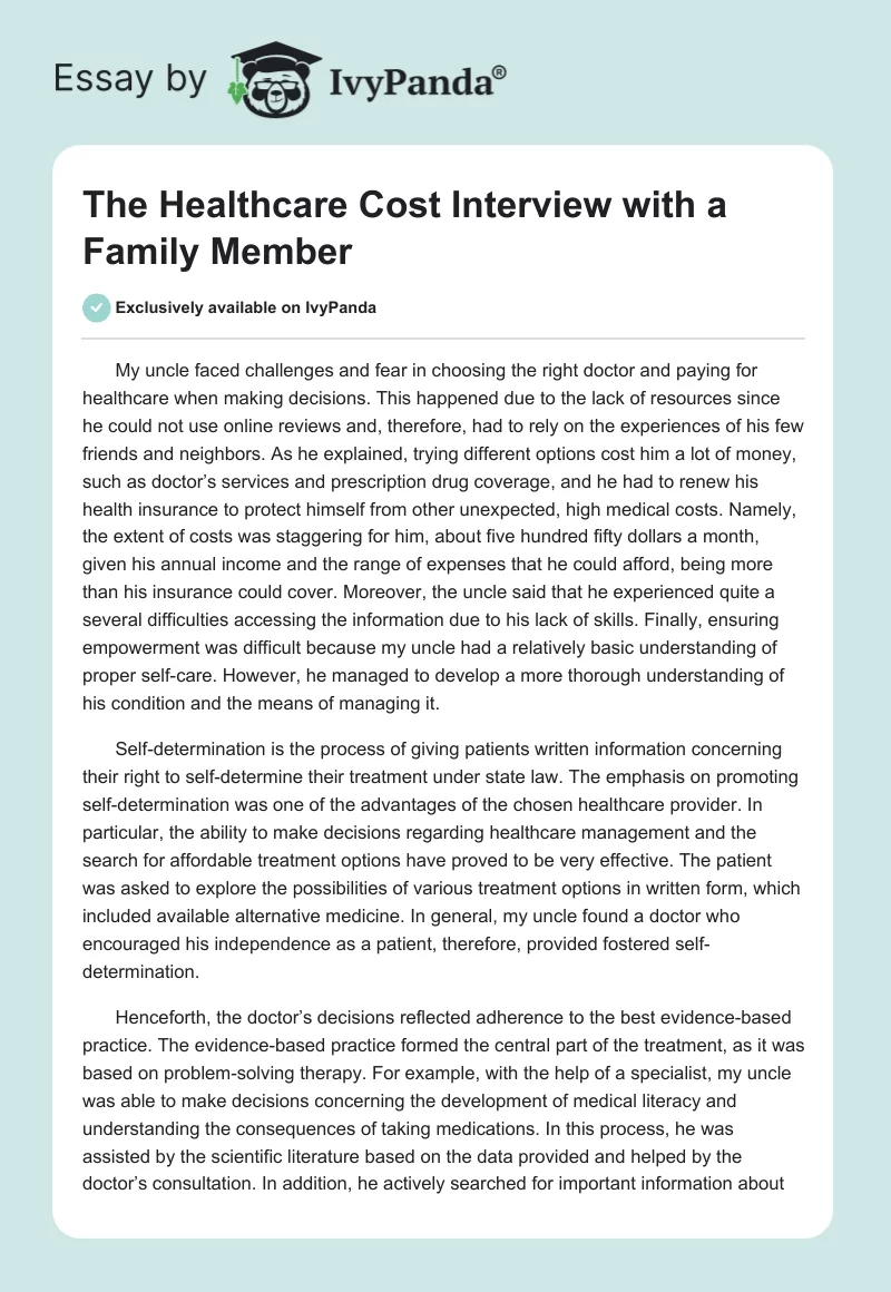 The Healthcare Cost Interview with a Family Member. Page 1