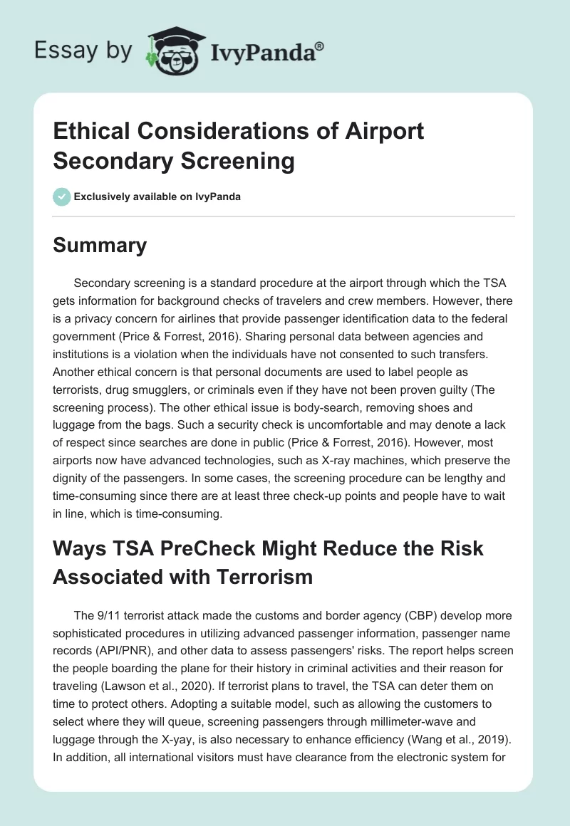 Ethical Considerations of Airport Secondary Screening. Page 1