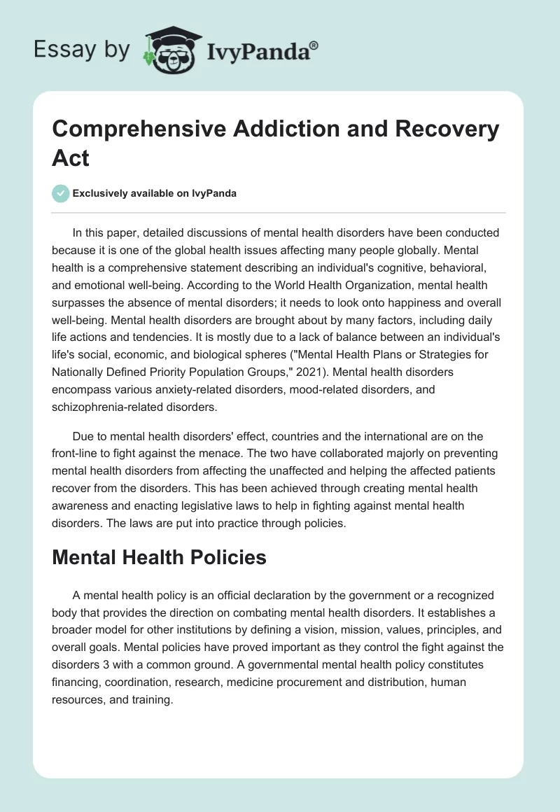 Comprehensive Addiction and Recovery Act. Page 1
