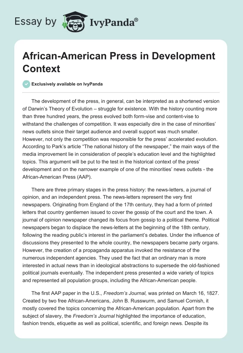 African-American Press in Development Context. Page 1