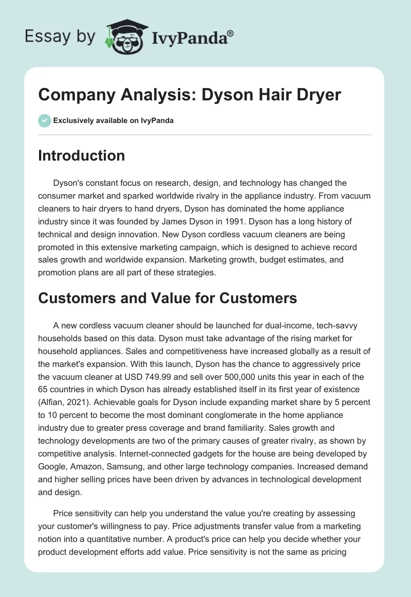 Company Analysis: Dyson Hair Dryer. Page 1