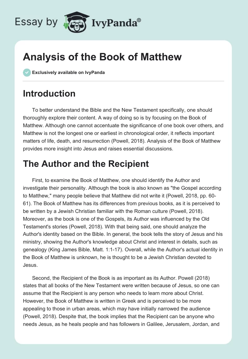 Analysis of the Book of Matthew. Page 1