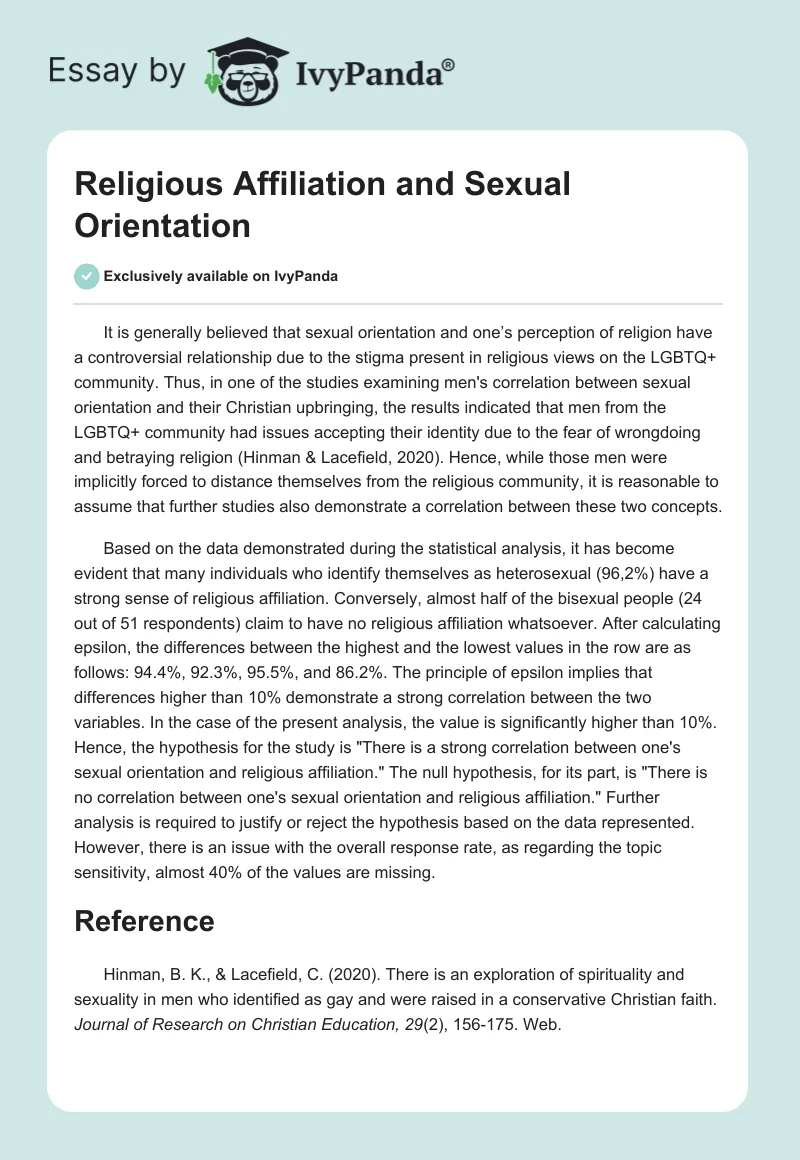 Religious Affiliation and Sexual Orientation. Page 1