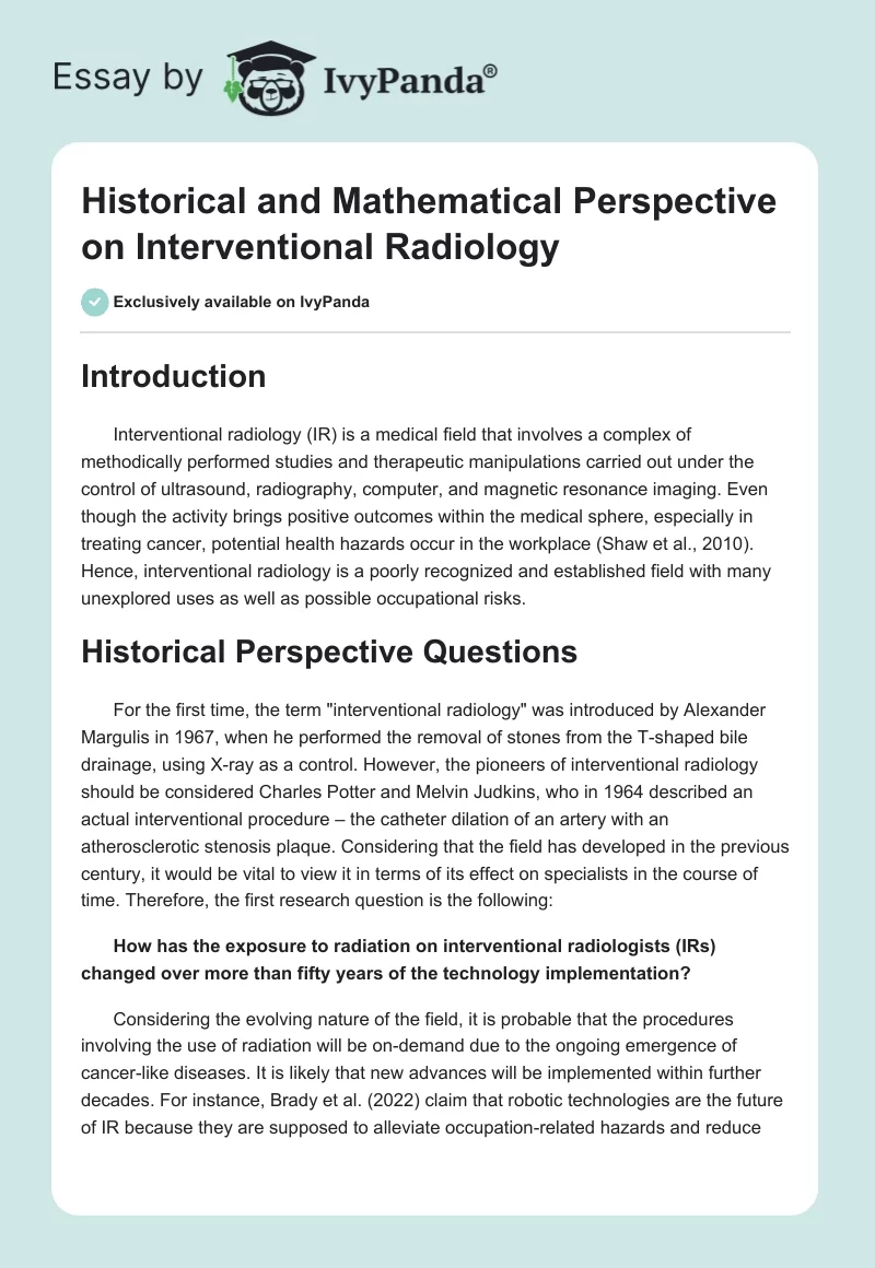 Historical and Mathematical Perspective on Interventional Radiology. Page 1