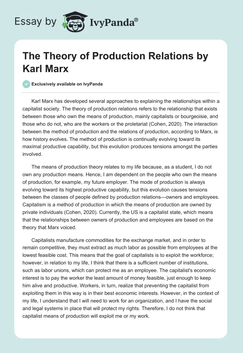 The Theory of Production Relations by Karl Marx. Page 1