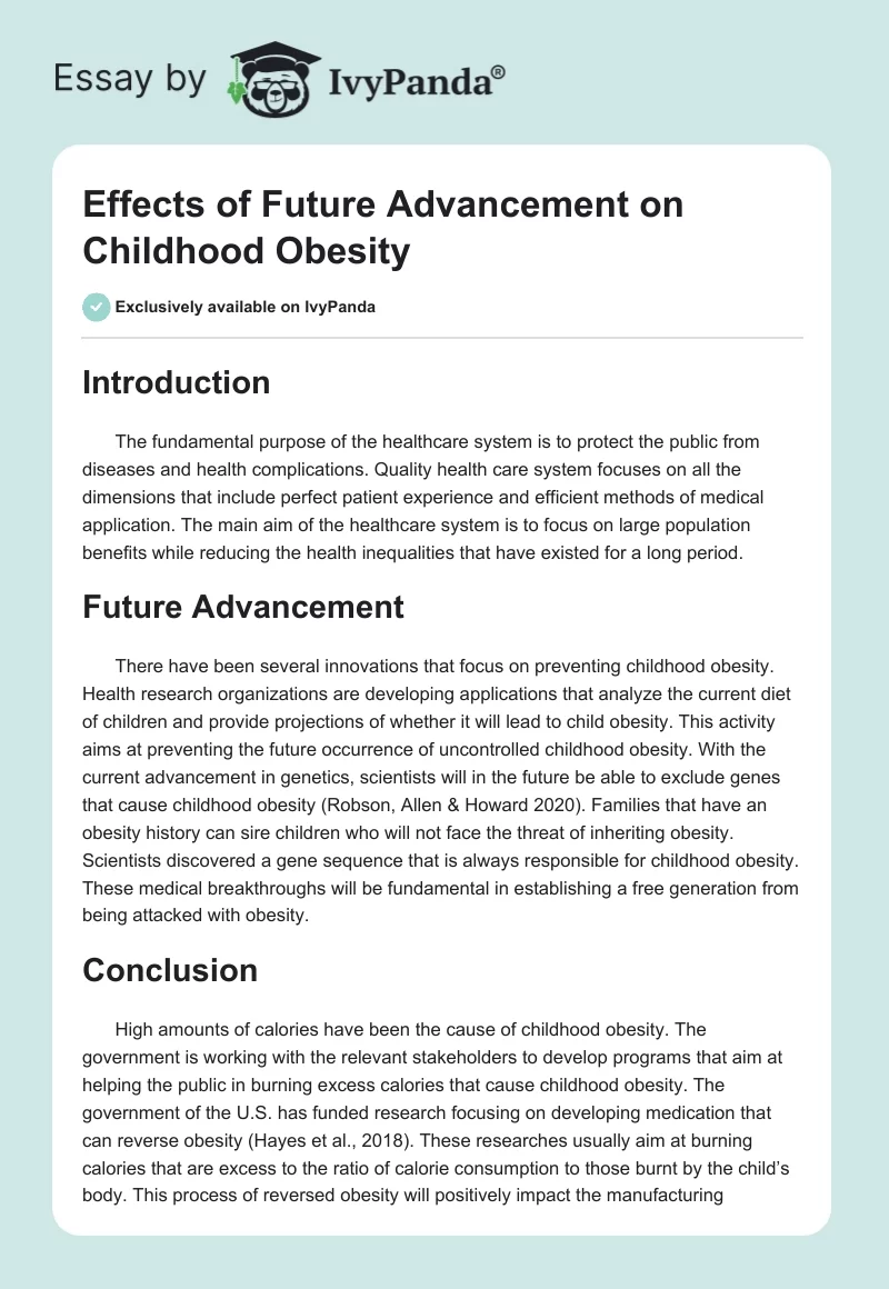 Effects of Future Advancement on Childhood Obesity. Page 1