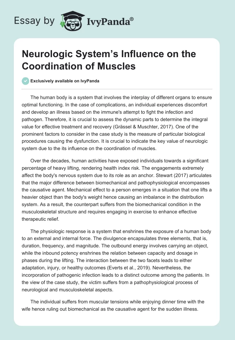 Neurologic System’s Influence on the Coordination of Muscles. Page 1