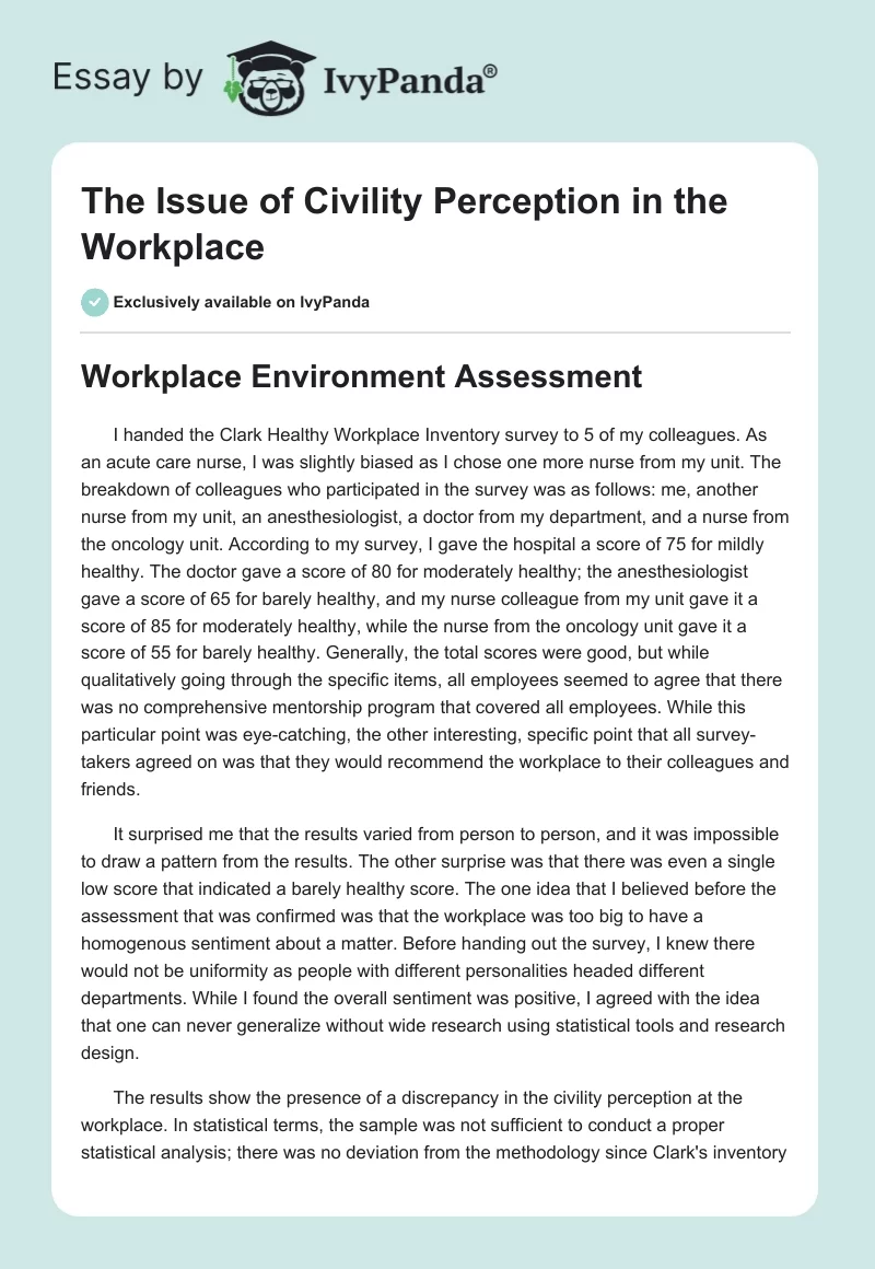 The Issue of Civility Perception in the Workplace. Page 1