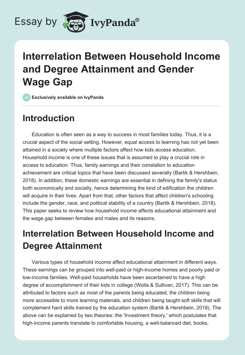 Interrelation Between Household Income and Degree Attainment and Gender Wage Gap. Page 1