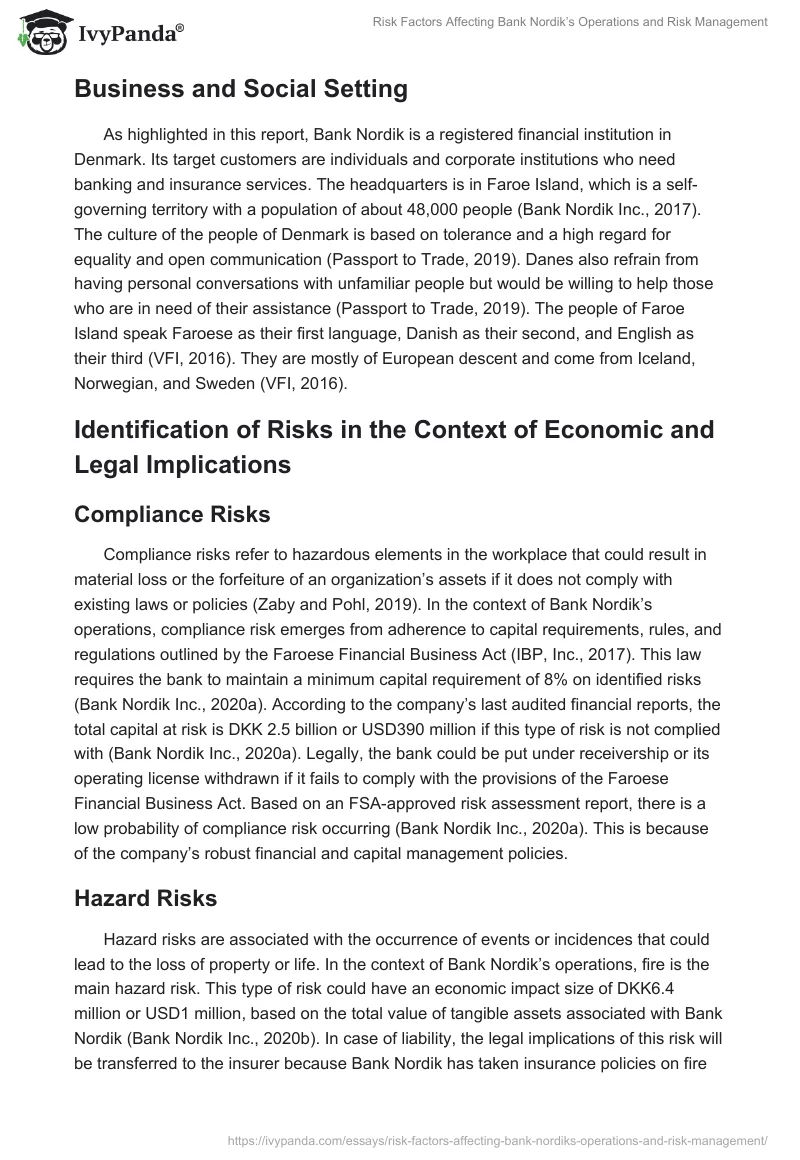 Risk Factors Affecting Bank Nordik’s Operations and Risk Management. Page 3