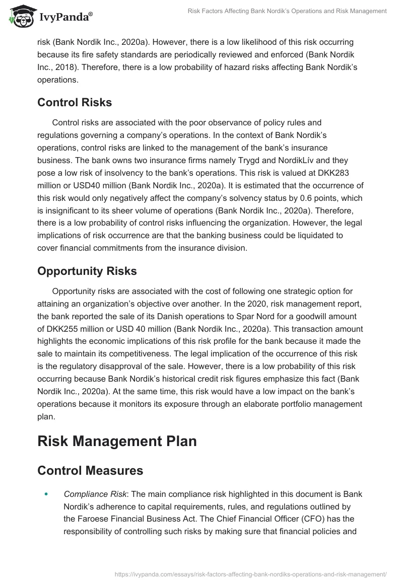 Risk Factors Affecting Bank Nordik’s Operations and Risk Management. Page 4