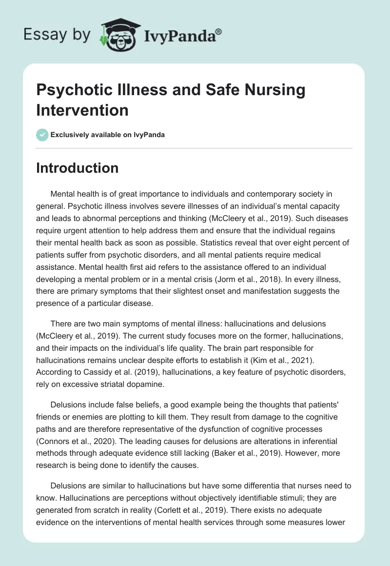 Psychotic Illness and Safe Nursing Intervention. Page 1