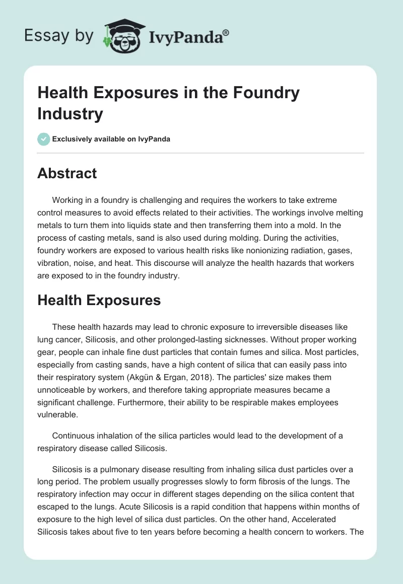 Health Exposures in the Foundry Industry. Page 1