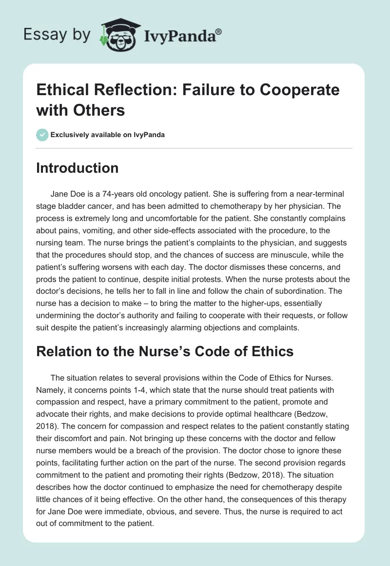 Ethical Reflection: Failure to Cooperate with Others. Page 1