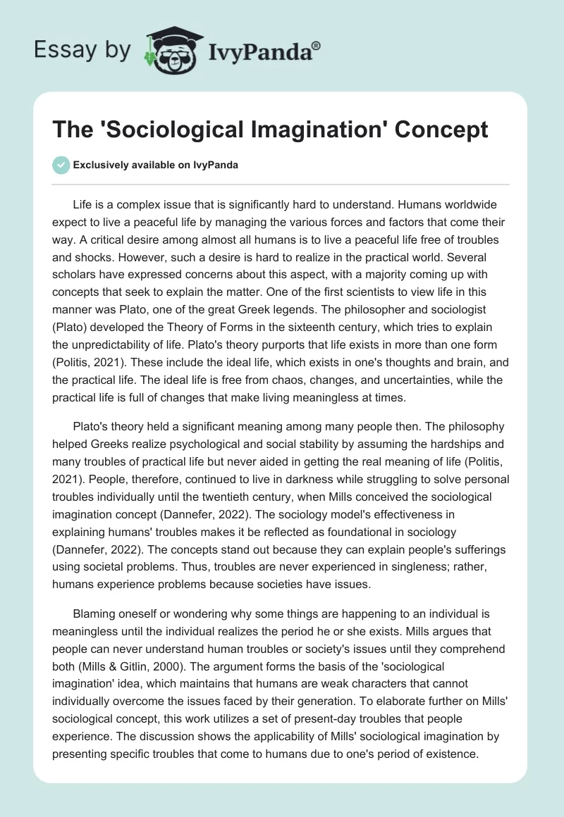 The 'Sociological Imagination' Concept. Page 1