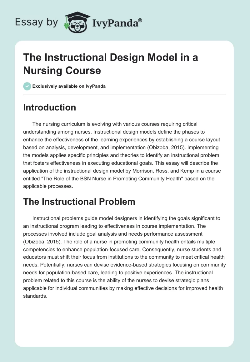 The Instructional Design Model in a Nursing Course. Page 1