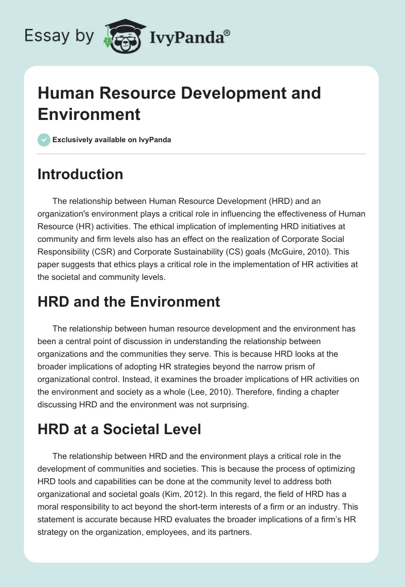 Human Resource Development and Environment. Page 1