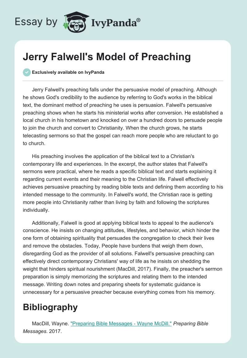 Jerry Falwell's Model of Preaching. Page 1
