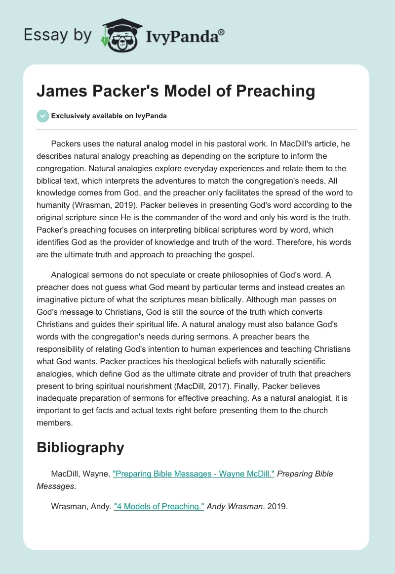 James Packer's Model of Preaching. Page 1