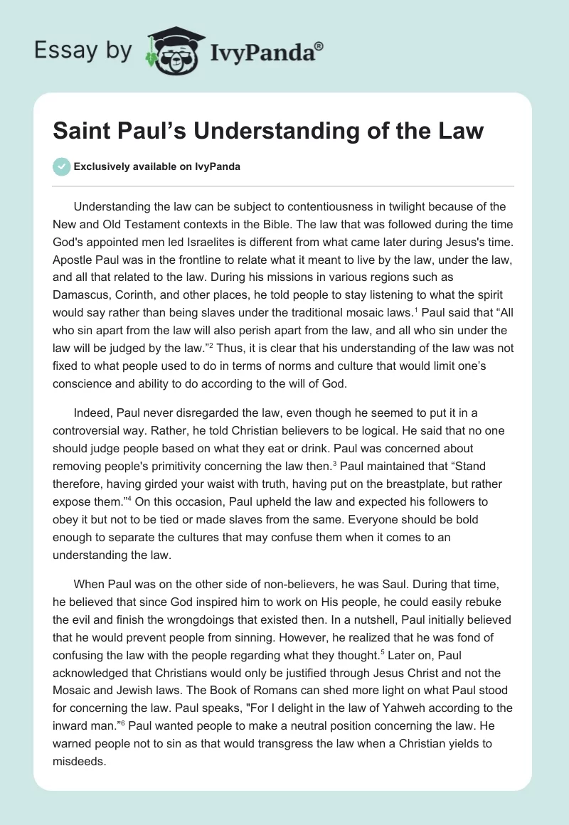 Saint Paul’s Understanding of the Law. Page 1